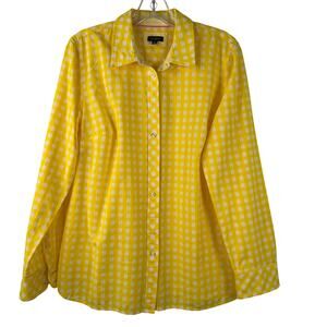 Talbots Women's Yellow/White Gingham Print Button Down Shirt 100% Cotton Size M
